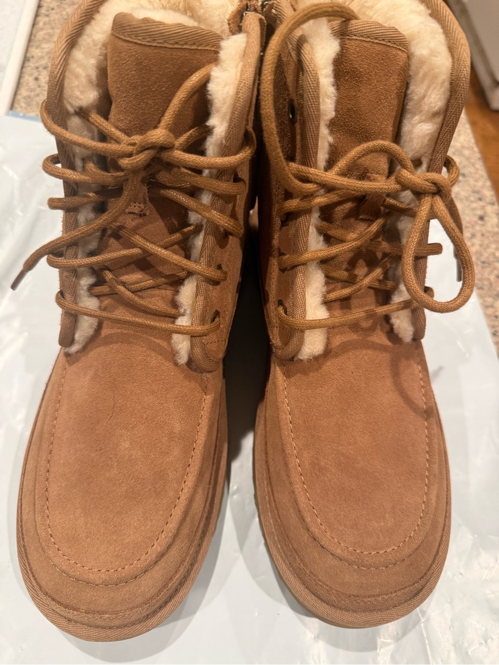 UGG Chestnut Suede Shearling Lace-Up Winter Boots
